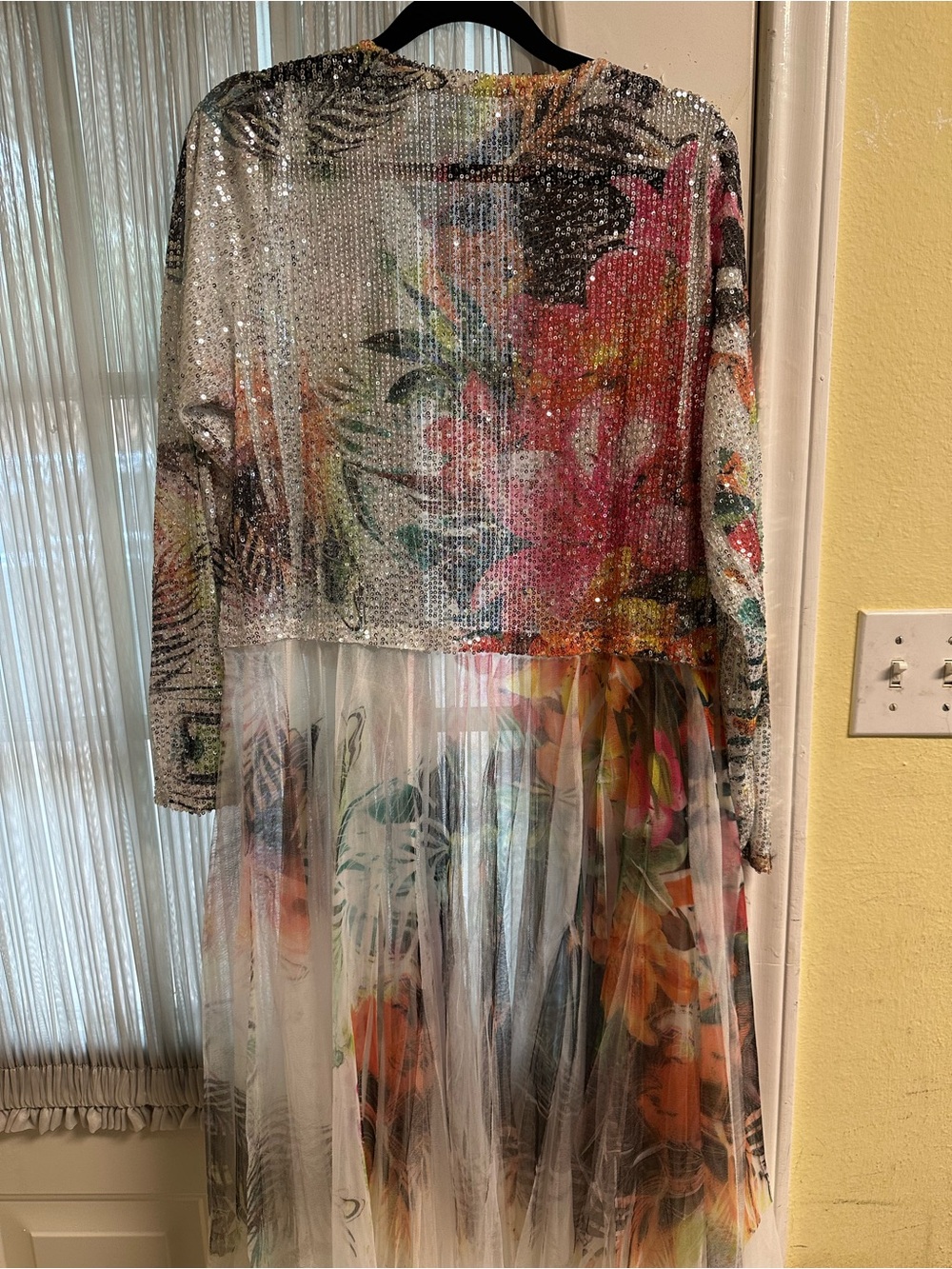 Brand New ORIGAMI Sequin Floral Overlay DUSTER Jacket - Picture 4 of 5